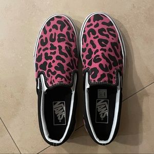 Cutest slip on pink leopard print Vans!!! Size 7 W, 5.5 M, lightly worn